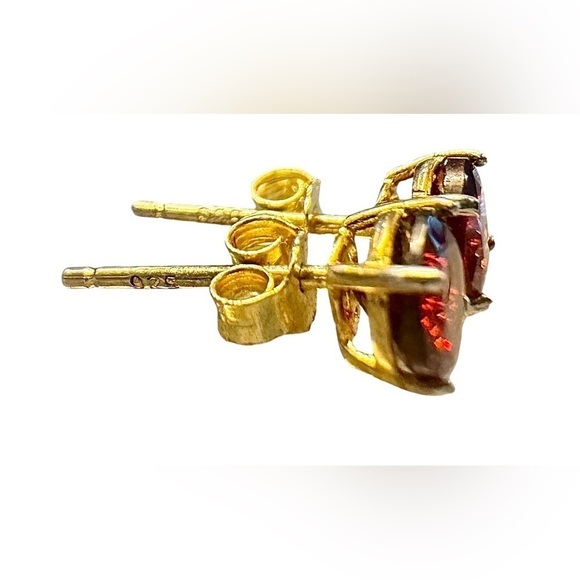 Dee Berkley Garnet Solitaire Gold Over Sterling Silver Studs - Picture 9 of 9